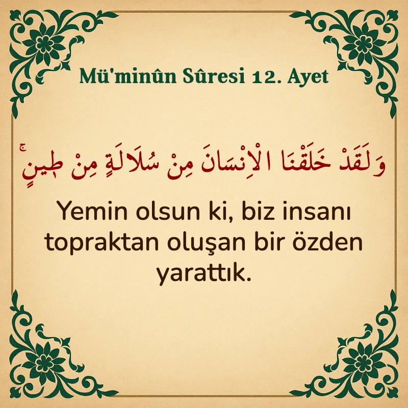 Müminun Suresi 12. Ayet Arapça ve Türkçe meali