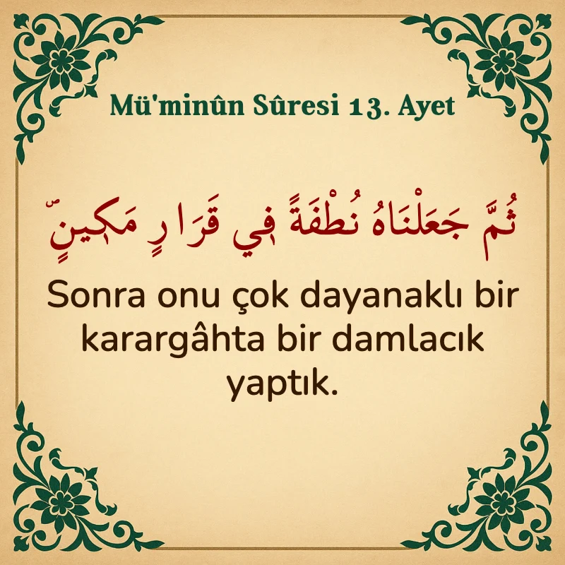 Müminun Suresi 13. Ayet Arapça ve Türkçe meali