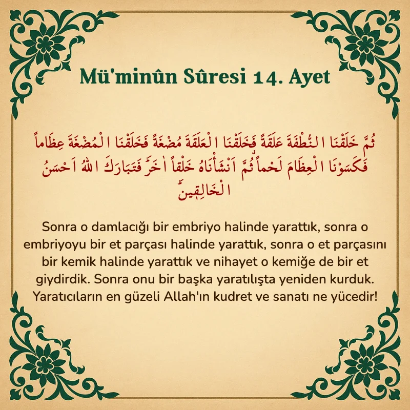 Müminun Suresi 14. Ayet Arapça ve Türkçe meali