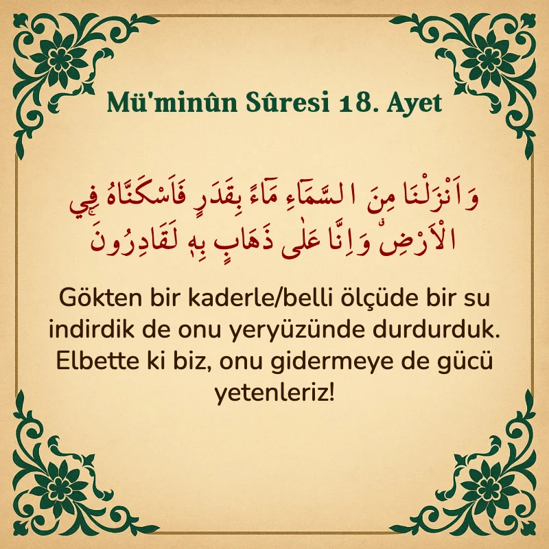 Müminun Suresi 18. Ayet Arapça ve Türkçe meali