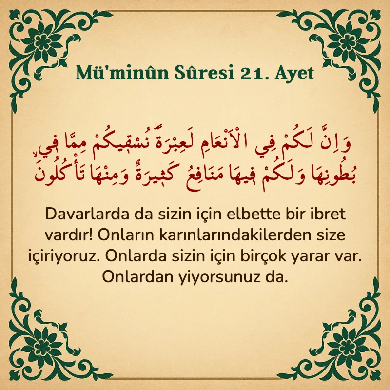 Müminun Suresi 21. Ayet Arapça ve Türkçe meali