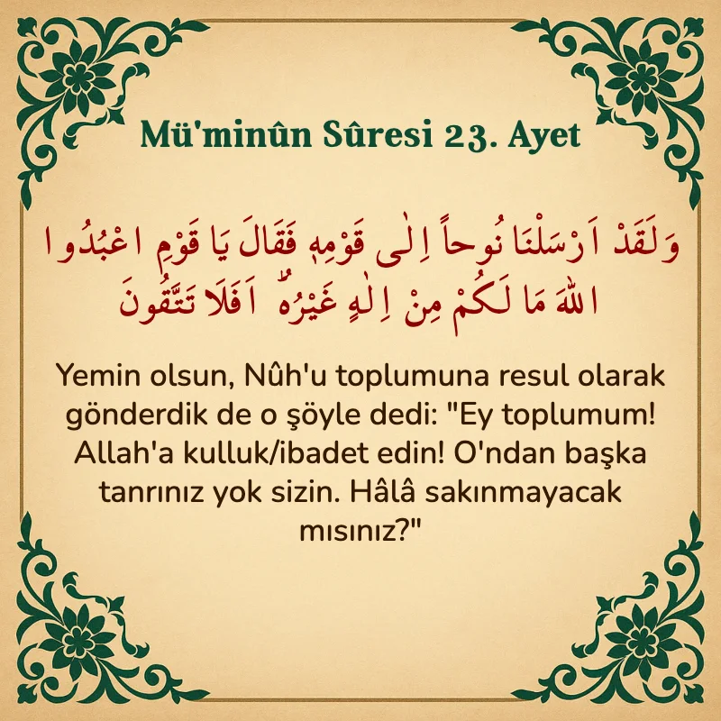 Müminun Suresi 23. Ayet Arapça ve Türkçe meali
