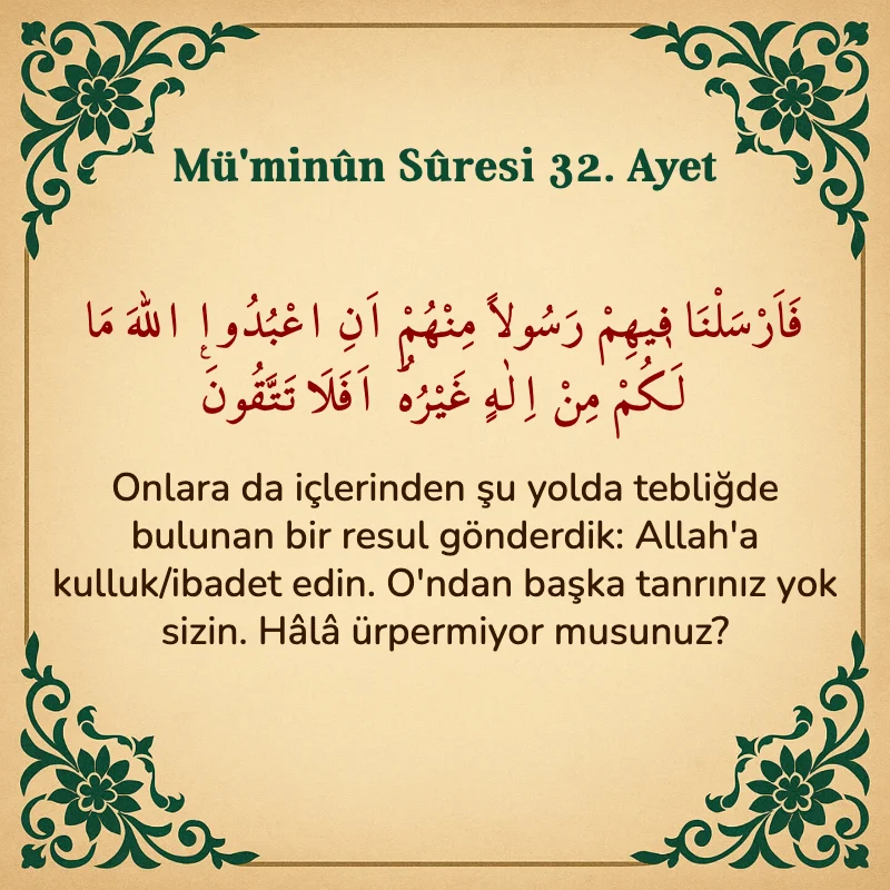 Müminun Suresi 32. Ayet Arapça ve Türkçe meali
