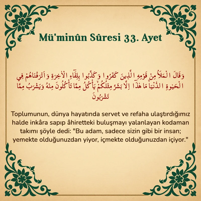 Müminun Suresi 33. Ayet Arapça ve Türkçe meali