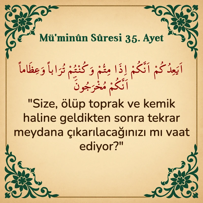 Müminun Suresi 35. Ayet Arapça ve Türkçe meali