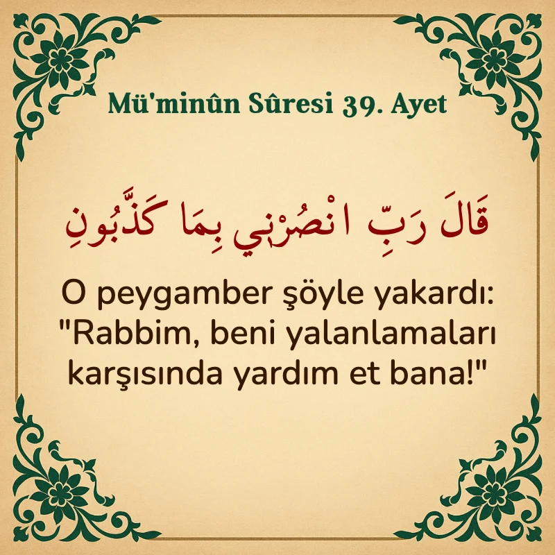 Müminun Suresi 39. Ayet Arapça ve Türkçe meali