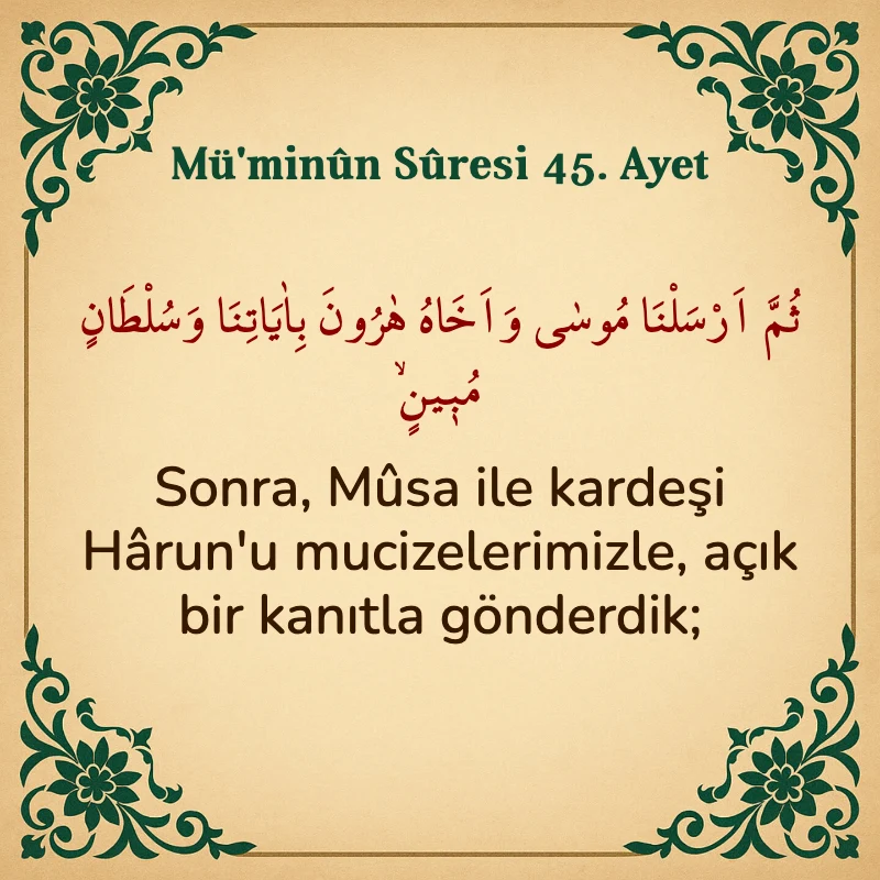 Müminun Suresi 45. Ayet Arapça ve Türkçe meali