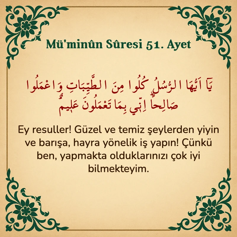 Müminun Suresi 51. Ayet Arapça ve Türkçe meali
