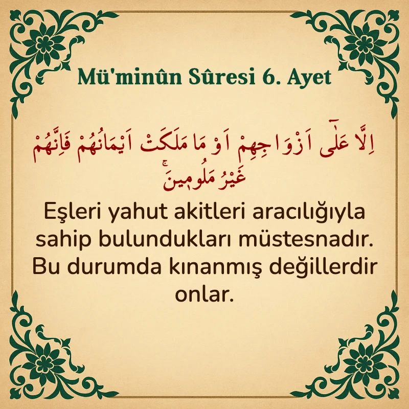 Müminun Suresi 6. Ayet Arapça ve Türkçe meali