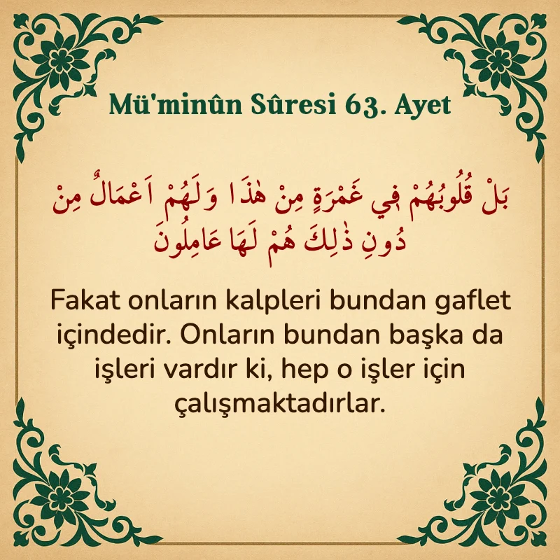 Müminun Suresi 63. Ayet Arapça ve Türkçe meali