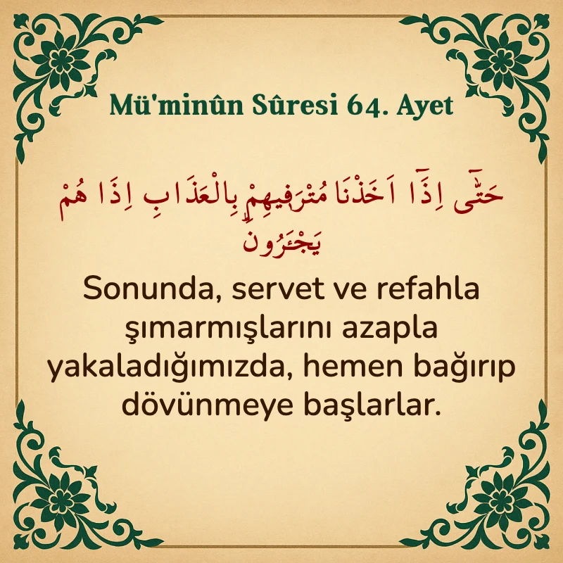Müminun Suresi 64. Ayet Arapça ve Türkçe meali
