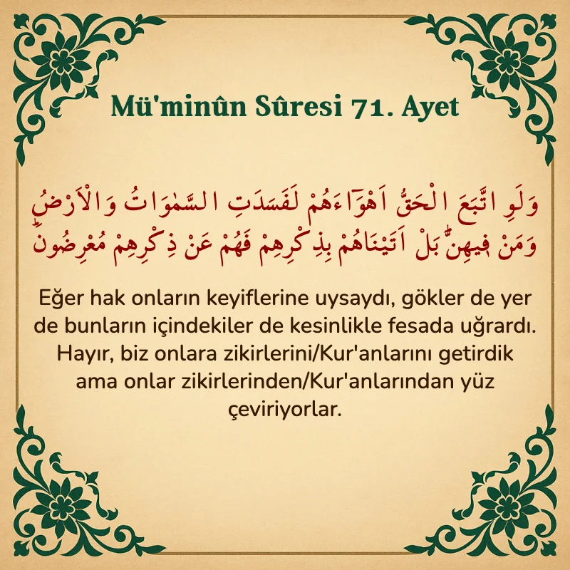 Müminun Suresi 71. Ayet Arapça ve Türkçe meali