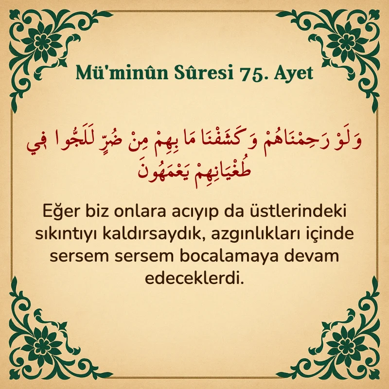 Müminun Suresi 75. Ayet Arapça ve Türkçe meali