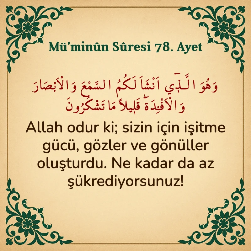 Müminun Suresi 78. Ayet Arapça ve Türkçe meali