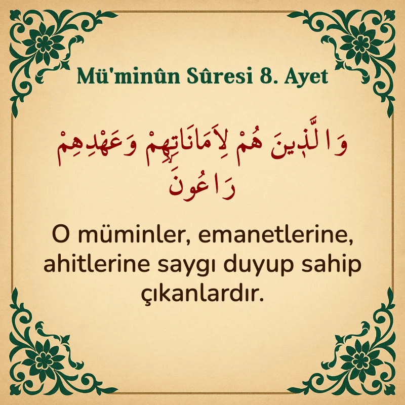 Müminun Suresi 8. Ayet Arapça ve Türkçe meali
