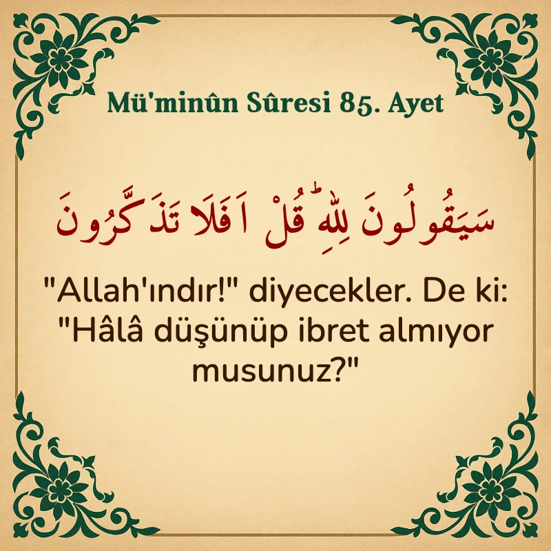 Müminun Suresi 85. Ayet Arapça ve Türkçe meali