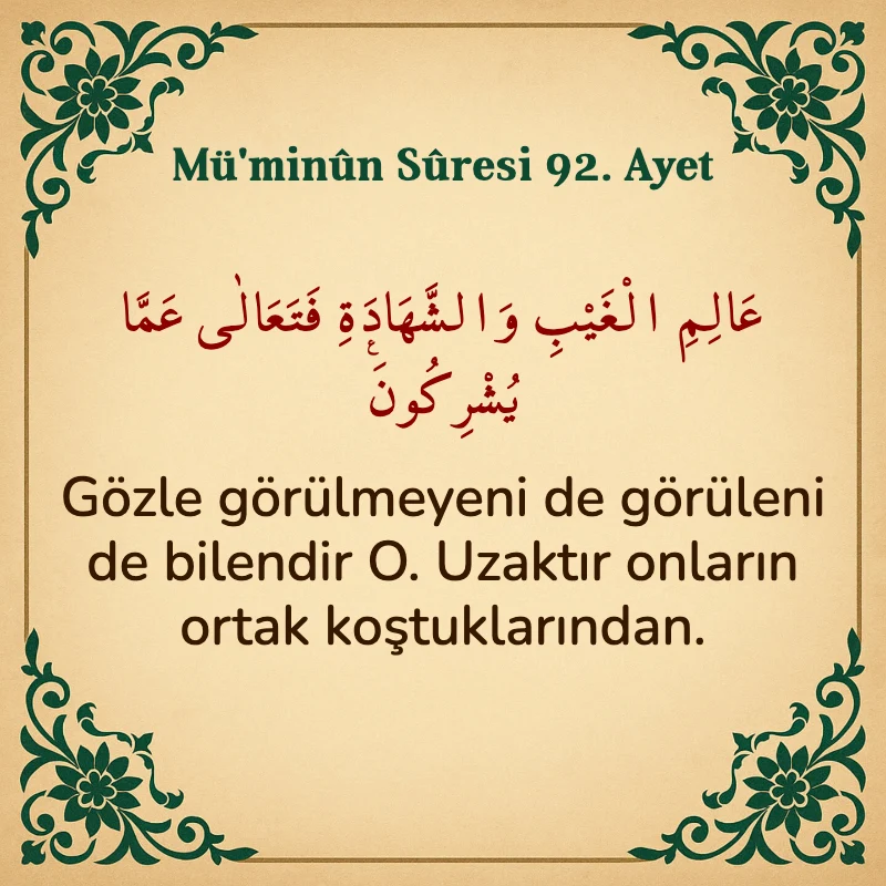 Müminun Suresi 92. Ayet Arapça ve Türkçe meali