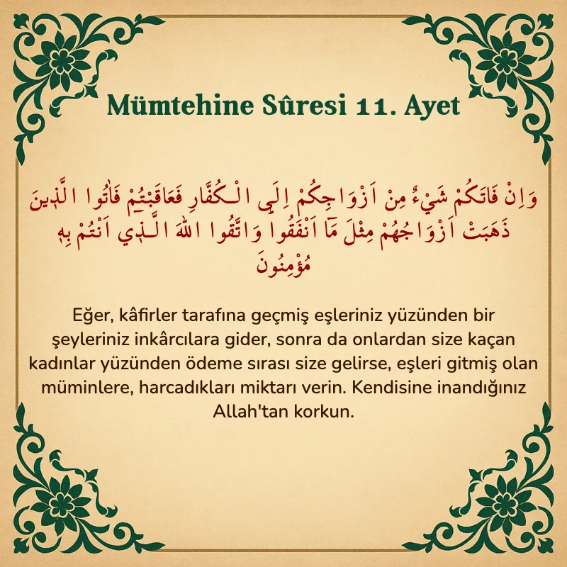 Mümtehine Suresi 11. Ayet Arapça ve Türkçe meali