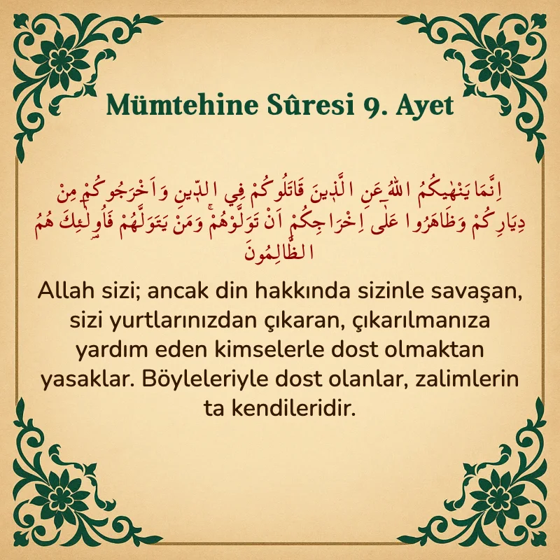 Mümtehine Suresi 9. Ayet Arapça ve Türkçe meali