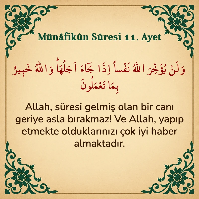 Münafikun Suresi 11. Ayet Arapça ve Türkçe meali