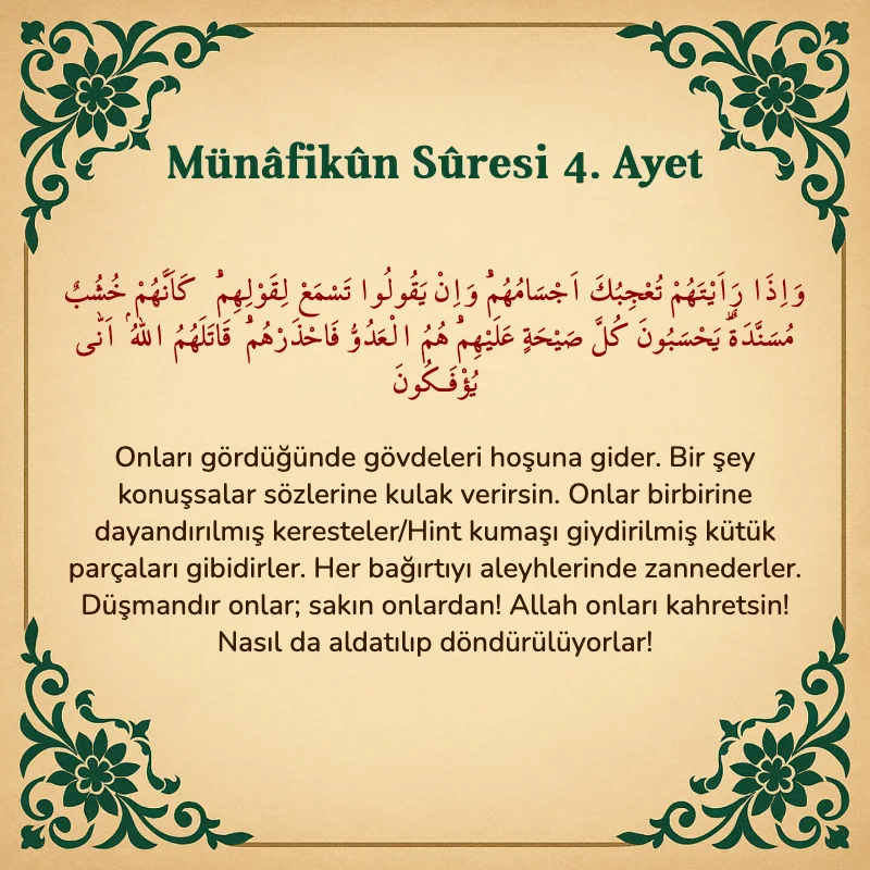 Münafikun Suresi 4. Ayet Arapça ve Türkçe meali