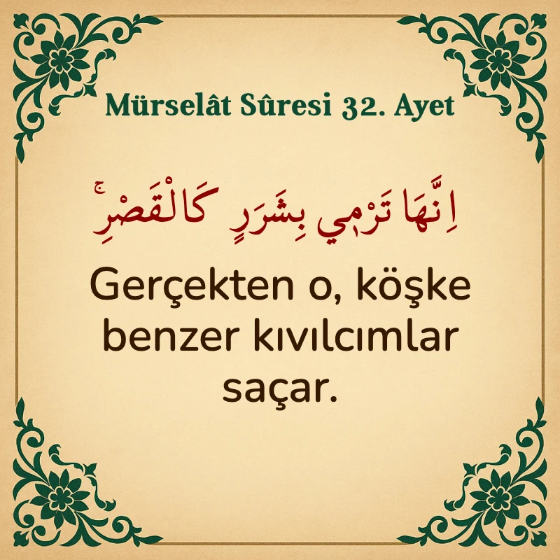 Mürselat Suresi 32. Ayet Arapça ve Türkçe meali