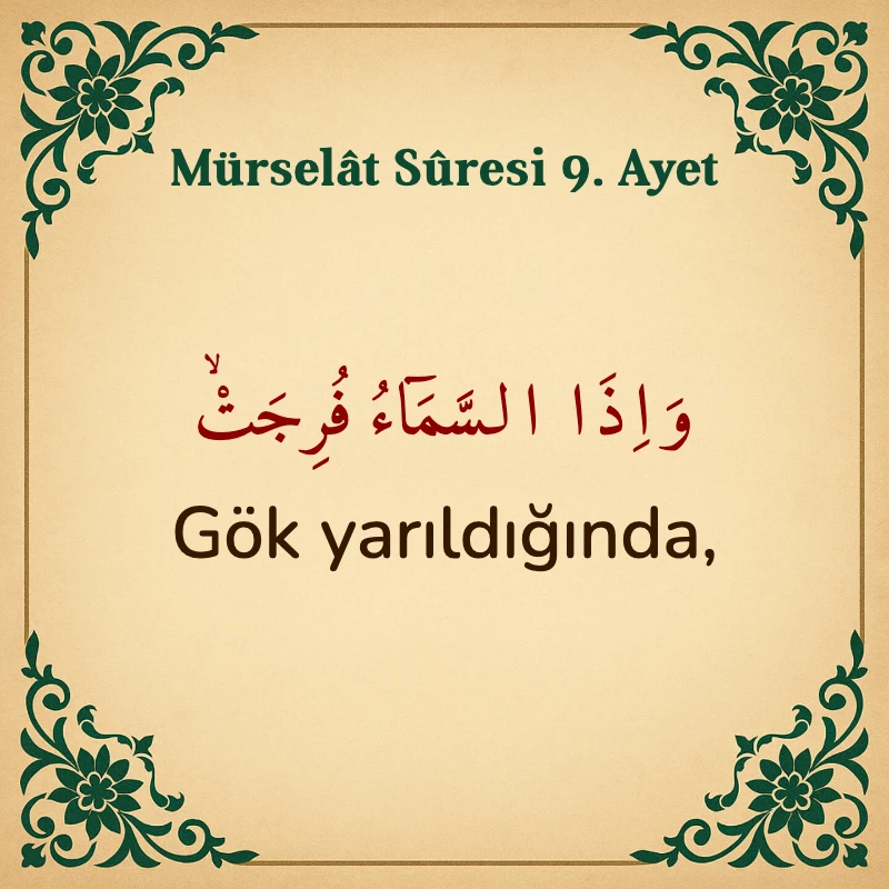 Mürselat Suresi 9. Ayet Arapça ve Türkçe meali