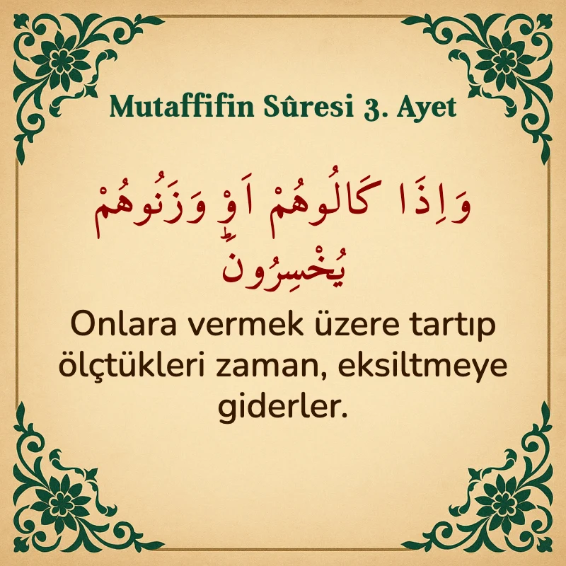 Mutaffifin Suresi 3. Ayet Arapça ve Türkçe meali