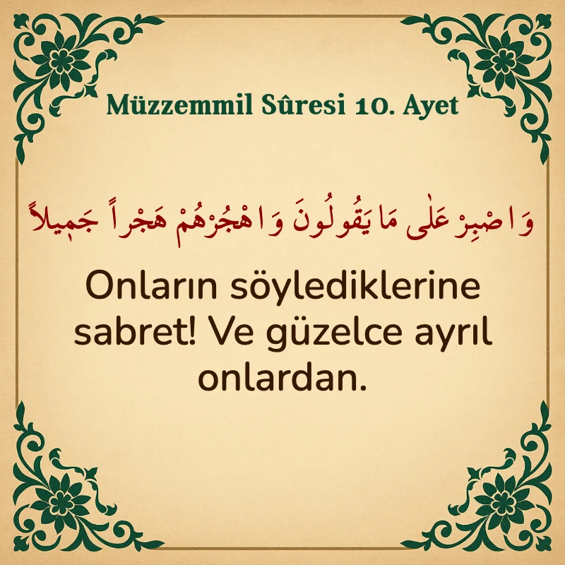 Müzzemmil Suresi 10. Ayet Arapça ve Türkçe meali