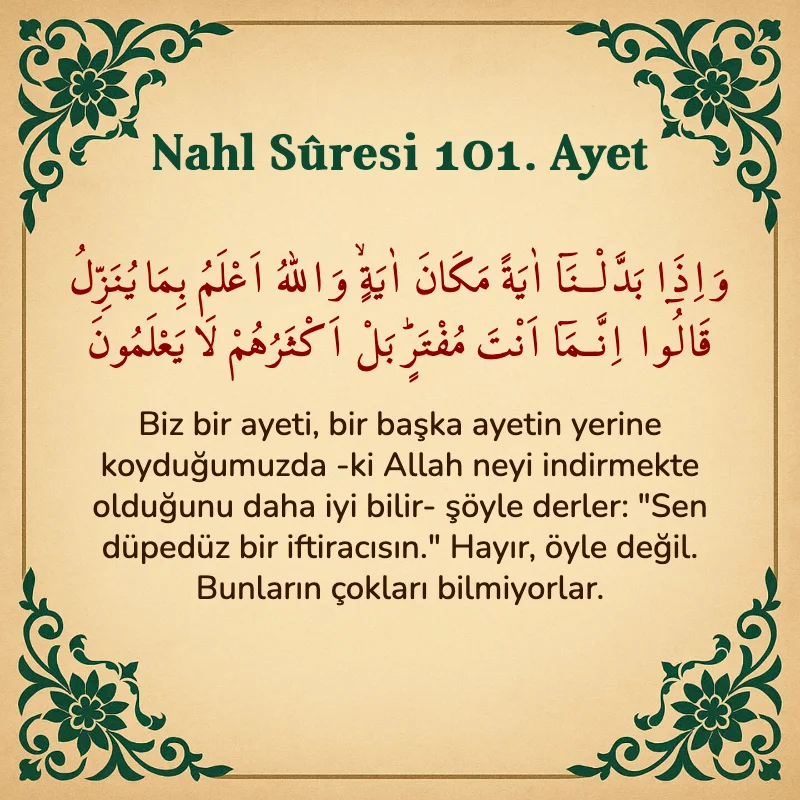 Nahl Suresi 101. Ayet Arapça ve Türkçe meali