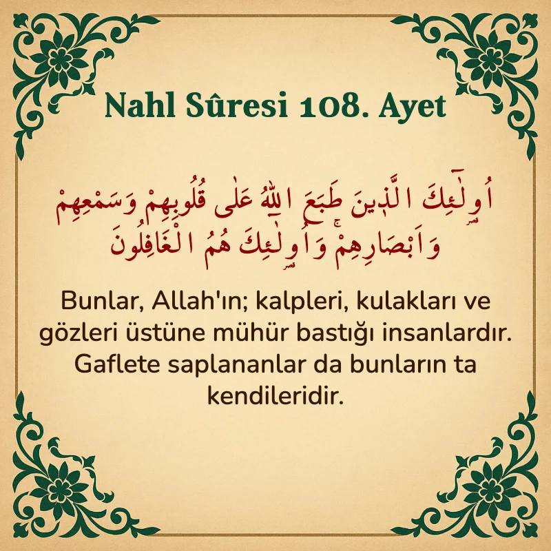 Nahl Suresi 108. Ayet Arapça ve Türkçe meali