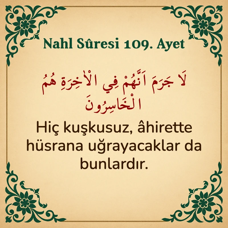 Nahl Suresi 109. Ayet Arapça ve Türkçe meali