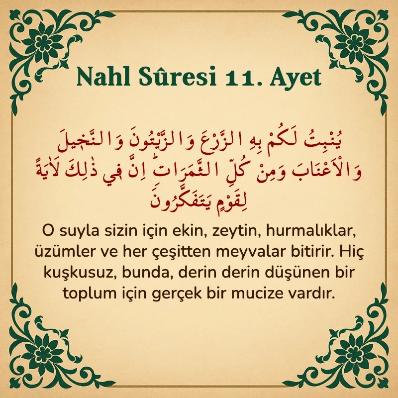 Nahl Suresi 11. Ayet Arapça ve Türkçe meali