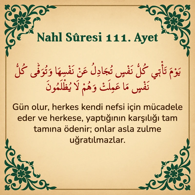 Nahl Suresi 111. Ayet Arapça ve Türkçe meali