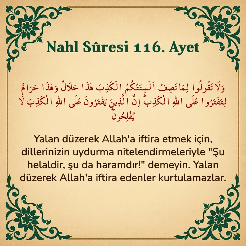 Nahl Suresi 116. Ayet Arapça ve Türkçe meali