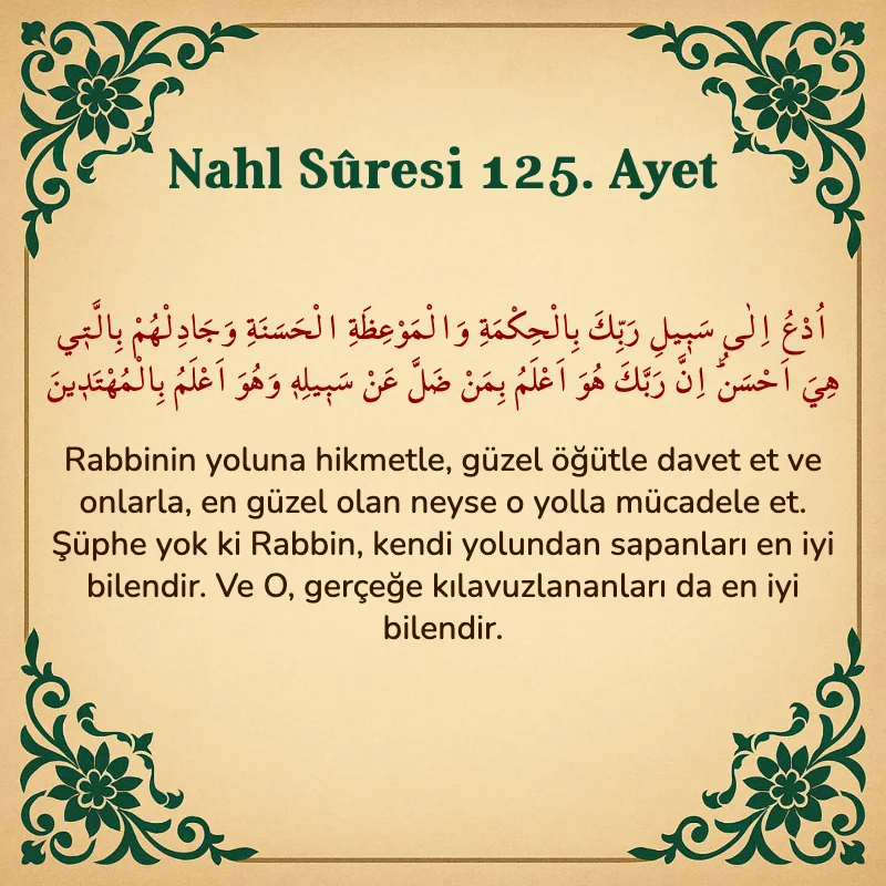 Nahl Suresi 125. Ayet Arapça ve Türkçe meali