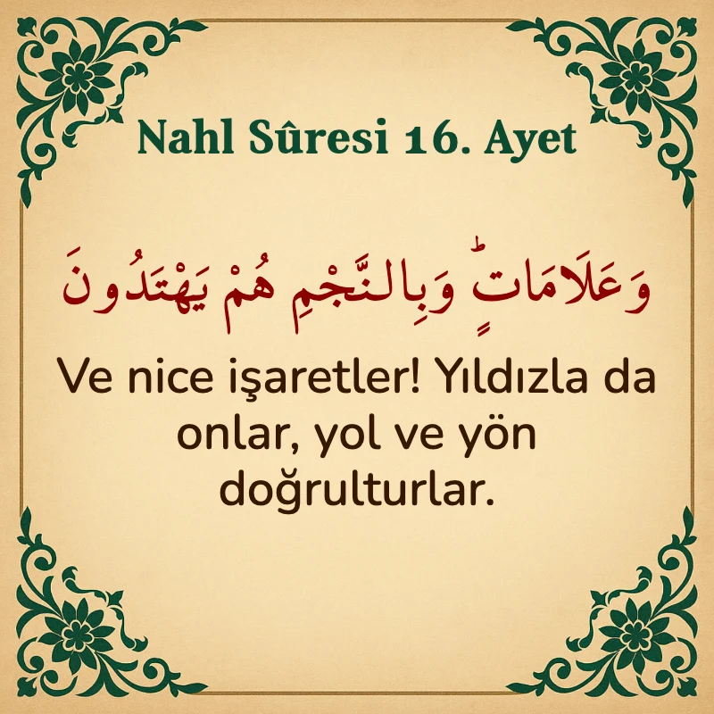 Nahl Suresi 16. Ayet Arapça ve Türkçe meali