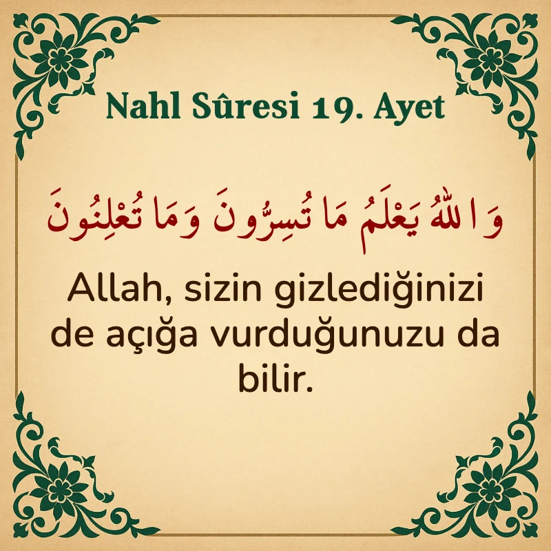 Nahl Suresi 19. Ayet Arapça ve Türkçe meali