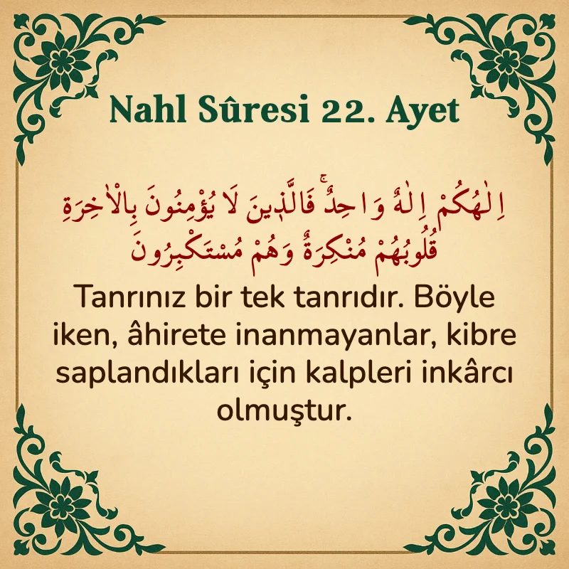 Nahl Suresi 22. Ayet Arapça ve Türkçe meali