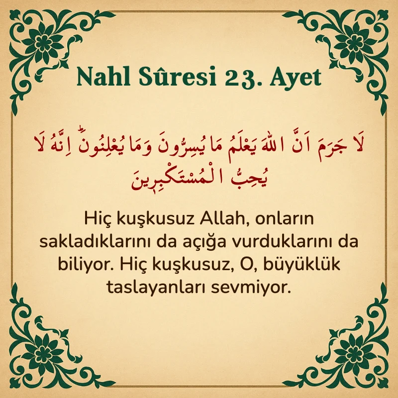 Nahl Suresi 23. Ayet Arapça ve Türkçe meali