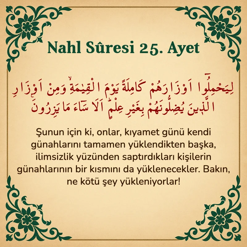 Nahl Suresi 25. Ayet Arapça ve Türkçe meali