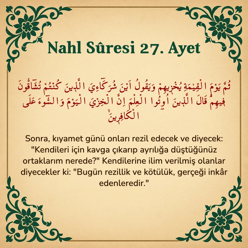 Nahl Suresi 27. Ayet Arapça ve Türkçe meali