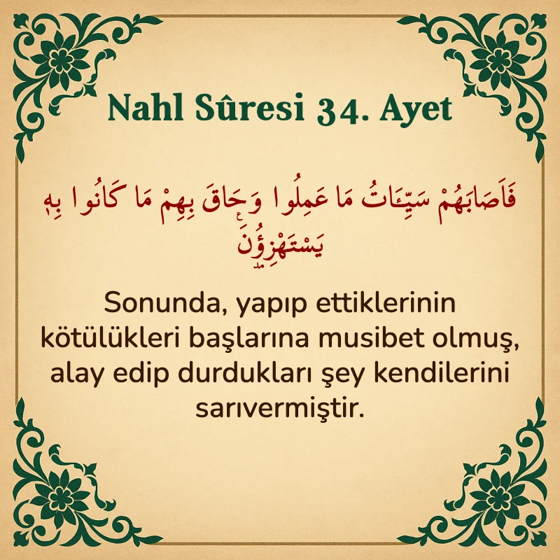 Nahl Suresi 34. Ayet Arapça ve Türkçe meali
