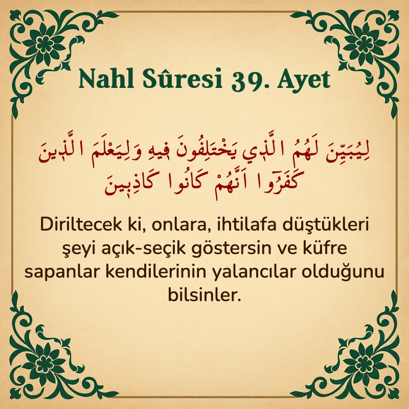 Nahl Suresi 39. Ayet Arapça ve Türkçe meali