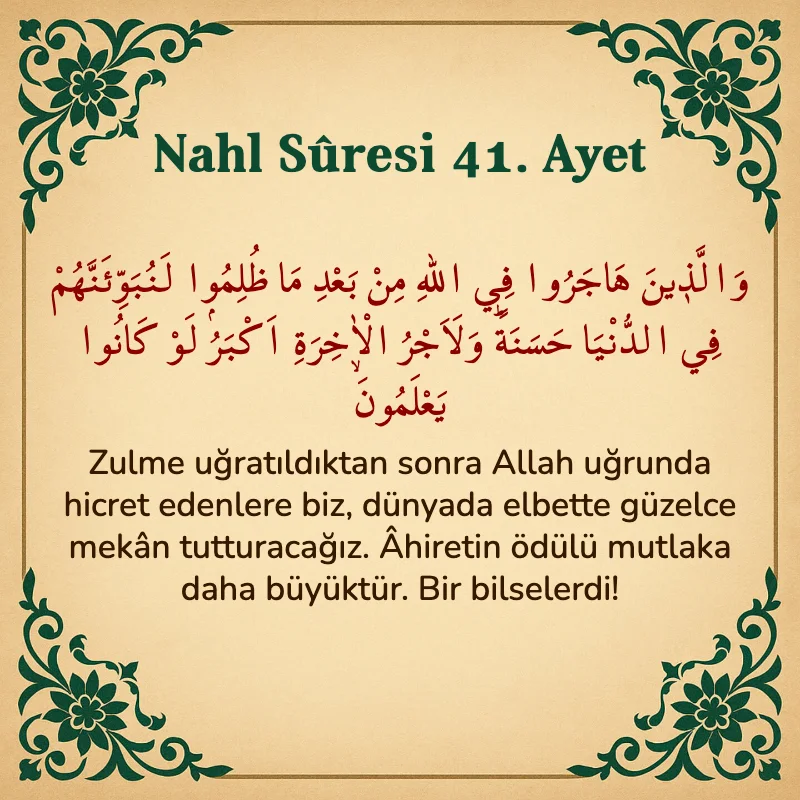 Nahl Suresi 41. Ayet Arapça ve Türkçe meali
