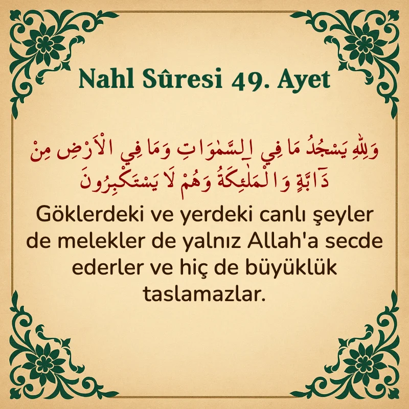Nahl Suresi 49. Ayet Arapça ve Türkçe meali