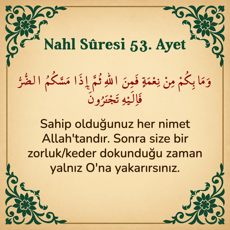Nahl Suresi 53. Ayet Arapça ve Türkçe meali