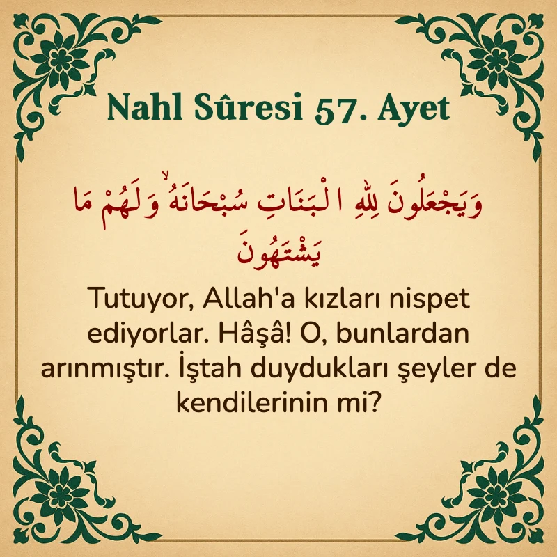 Nahl Suresi 57. Ayet Arapça ve Türkçe meali