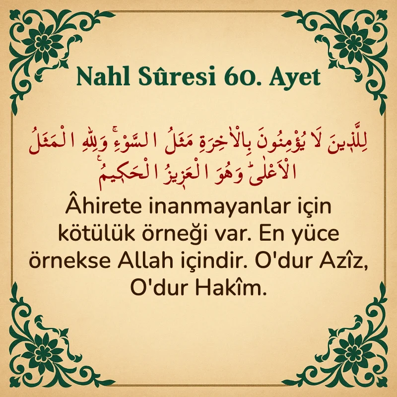 Nahl Suresi 60. Ayet Arapça ve Türkçe meali