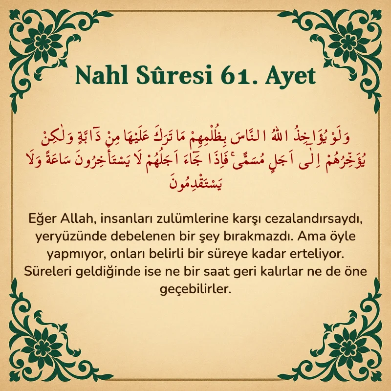Nahl Suresi 61. Ayet Arapça ve Türkçe meali